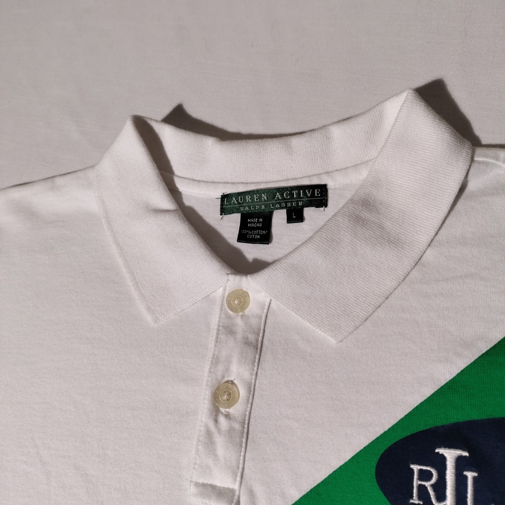 Lauren Active Ralph Lauren Golf Club Graphic Polo Shirt White Green Women Large - Picture 3 of 12